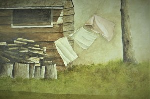 Drying laundry in the backyard.